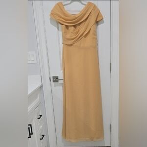 JJs House Tan Cowl Neck Cap Sleeve Maxi Gown